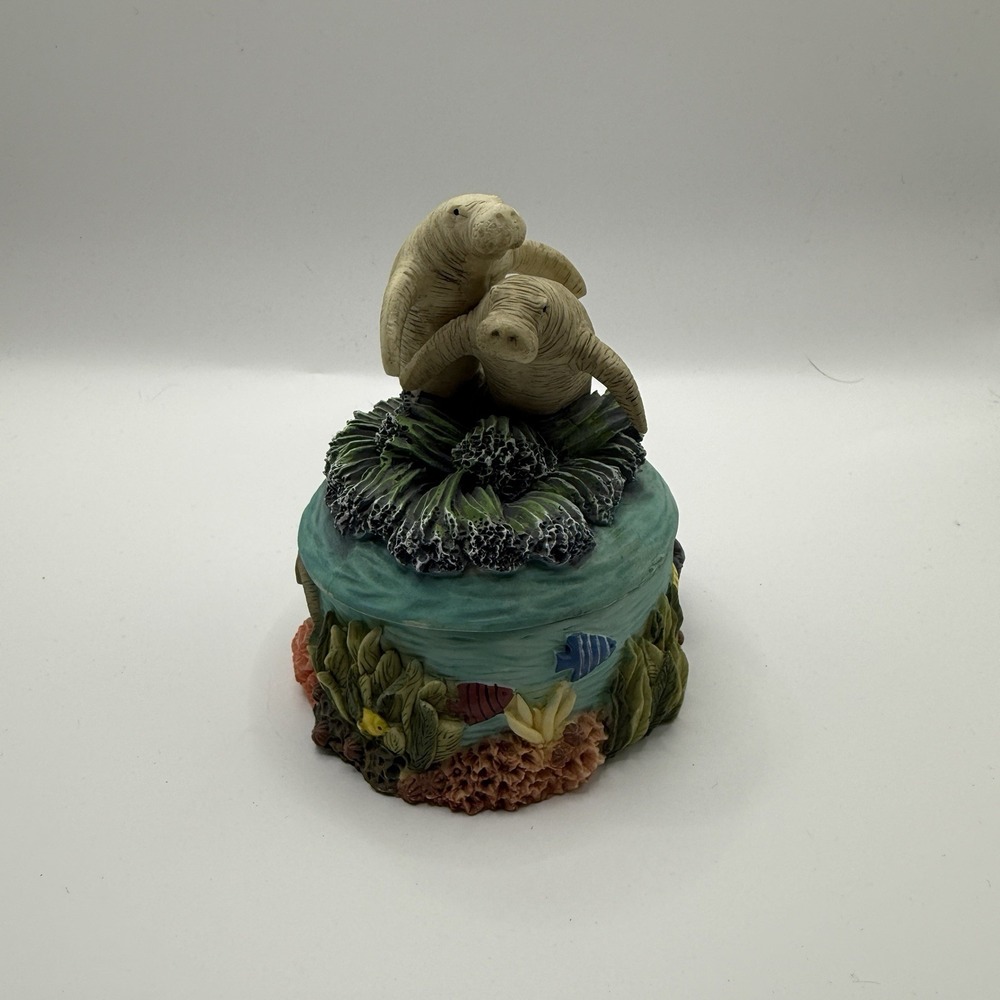 Florida Manatee Resin Trinket Box with Lid Ocean Design Fish‎ Coral GUC